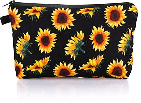Sibba Kosmetik-Make-up-Tasche Segeltuch Handtasche Mini-Tasche Geldbörse Reißverschluss Federmäppchen Kulturbeutel Aufbewahrungstaschen Beauty-Make-up Reisezubehör (Gelbe kleine Sonnenblume)