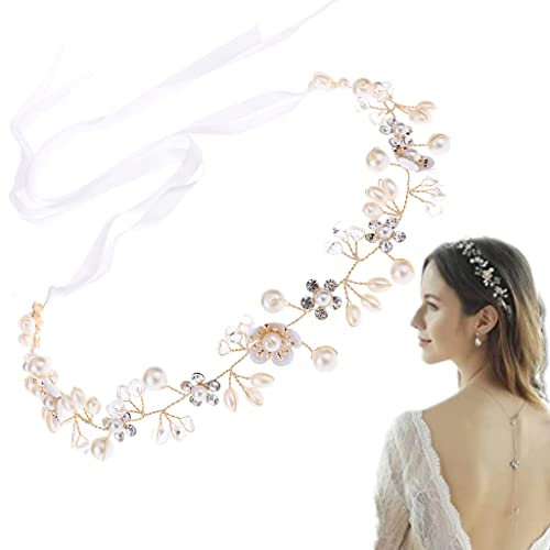 Blumenstirnband Braut Blumenkranz mit Blumen und Perle Strass, Blumen-Haarbänder Braut Hochzeit,Anwendbar auf Haarschmuck für Damen Mädchen