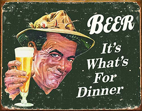 Desperate Enterprises Ephemera - Beer It's What's for Dinner Tin Sign - Nostalgic Vintage Metal Wall Decor - Made in USA