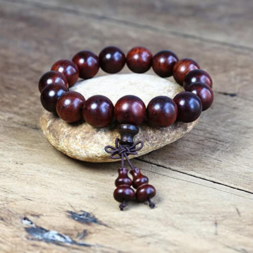 MELRIE 1 Stück rote Rosenholz Armbänder Buddha Yoga Armband Holzperlen Strang Bracelet-15mm