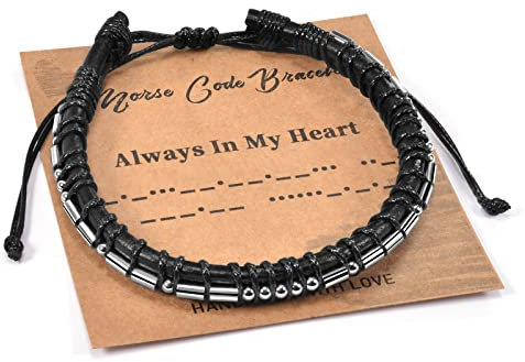 SUNSH Morse Code Armband Herren Immer in meinem Herzen Lederarmband Geschenke für Männer Sohn Ehemann Papa Freund Armbänder Vatertag Geschenke Männer Geburtstag Geschenke Weihnachten Geschenke
