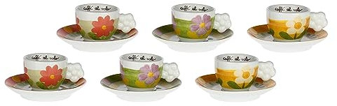THUN, Set 6 Tazzine Espresso in Porcellana Decorata a Mano con Motivi Floreali, Linea Florianne, Tazzina Ø 6.5 cm, Piattino 12 cm