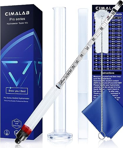 Cimalab Hydrometer-Alkoholmesser-Set, Hydrometer Alkohol 0-200 Proof & Tralle mit Hydrometer-Testglas, alkoholdichter Tester, Hydrometer, Alkoholtester für Likör/Mondschein/Spirituosen/Proofing