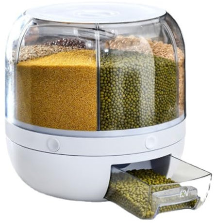 Septpenta Distributeur de Conteneurs de Stockage de Céréales, Distributeur de Riz PP Transparent À 6 Compartiments, Distributeur de Nourriture Rotatif pour Dessus de Table, Buffets, Réfrigérateurs