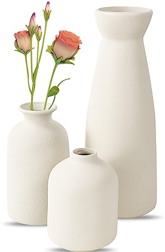 Keramik Vasen Set, 3er Kleine Reis Weiß Keramikvase, Blumenvasen Moderne