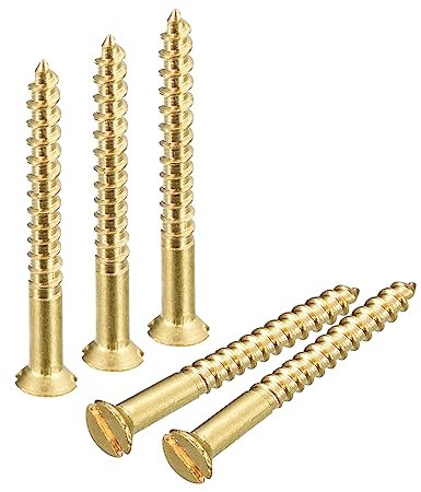 sourcing map Viti per legno in ottone, 100 pezzi, M2 x 20 mm, a testa piatta, autofilettanti, per mobili e falegnameria