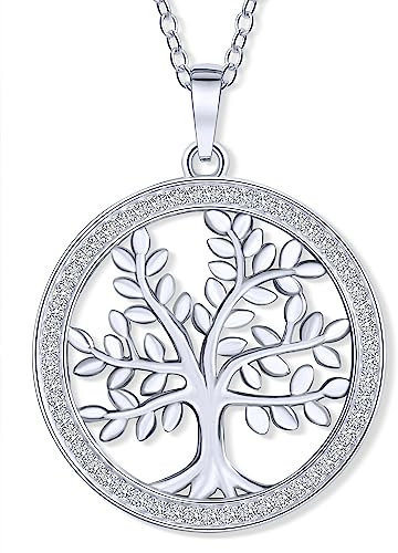 VIASOUL® Halskette Lebensbaum II Baum des Lebens Kette für Damen I Tree of Life aus 925er Silber I Mit 585er Gold überzogen I Der Lebensbaum mit Echtsilber-Zertifikat (Silber)