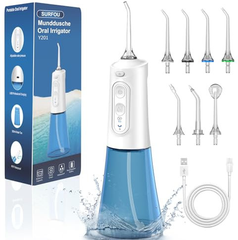 SURFOU Munddusche Kabellos Water Flosser for Teeth, Elektrische Zahnzwischenraumreiniger Oral Irrigator Zahndusche Wasser Zahnreiniger, Elektrisch Zahnseide Wasserflosser für Zähne