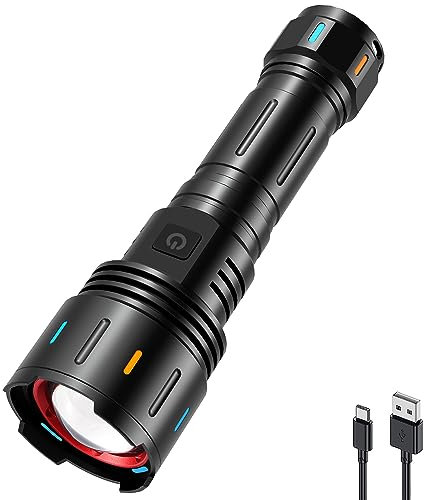 APLOS F60 Zoom Torch Rechargeable, 6000 Lumens Super Bright LED Flashlights, 5 Modes Zoomable Waterproof Tactical Torch Flash Lights for Emergency, Outdoor, Home, Camping, Hiking
