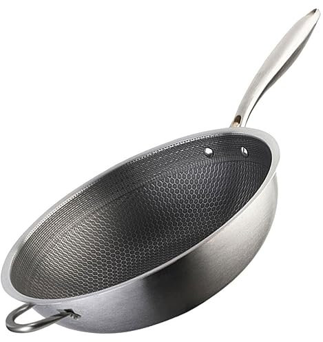 HEMOTON Edelstahl-Wok Pow Wok Pfanne Kochpfanne Für Die Küche Heißtopf Traditionelle Wok Pfanne Chinesische Pfanne Wabenpfanne Tiefe Große Bratpfanne Rostfreier Stahl Eben Gasherde
