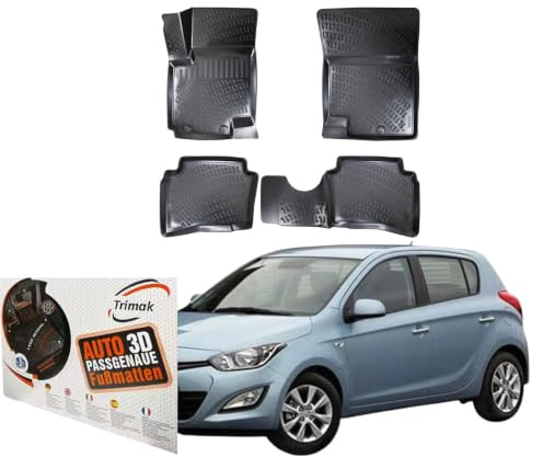 Trimak 3D Fussmatten für Hyundai i20 PB 1.Gen 2008-2014 | Gummimatten aus TPE Gummi, Passgenau, Wasserdicht, Hoher Rand, Rutschfest, Leicht zu Reinigen