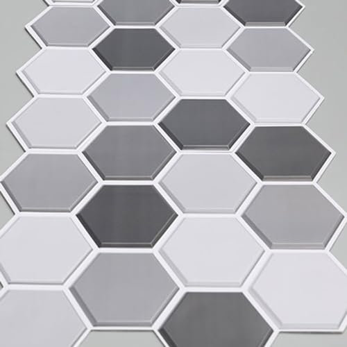Sechseckiger dicker Abzieh- und Wandaufkleber, für Küche und Badezimmer, Metro U-Bahn-Fliesen, selbstklebende Fliesenaufkleber, 3D auf Fliesen, Spritzschutz, 30 x 30 cm (10 Blatt)