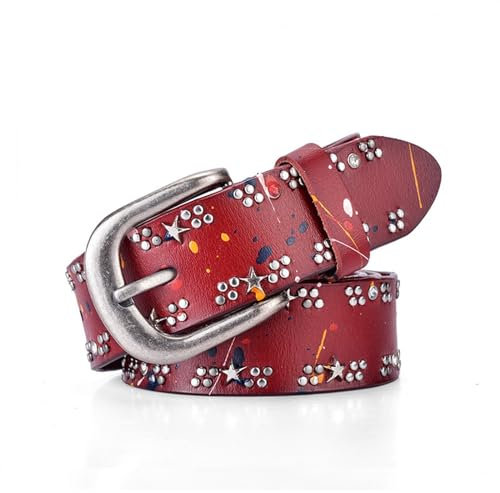 MeiDai Damengürtel 3,5 cm Modedesigner bunter Nietengürtel Damen Ledergürtel Vintage Damengürtel for Jeans (Size : 95cm, Color : Rot)