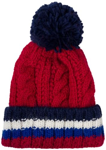 styleBREAKER Kinder Strick Bommelmütze mit Zopfmuster und gestreifter Krempe, Fleece Futter Winter, 3-5 Jahre 04024206
