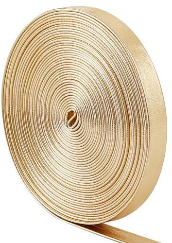 GORGECRAFT 5m X 8mm Goldfarbene Metallic-Lederbänder Glänzendes Flaches Lederband Glänzendes PU-Leder Abisolierer Perlenschnur Band Basteln Doppelseitige Streifen Kunstzubehör Für Kissenherstellung