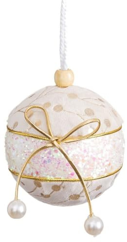 BigBuy Christmas Weihnachtskugeln Weiß Gold Polyfoam Stoff Schleife 6 x 6 x 6 cm (6 Stück)