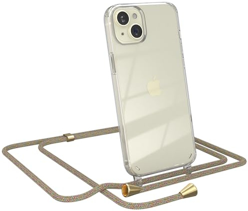 EAZY CASE Handykette kompatibel mit iPhone 15 Plus Handyhülle mit Umhängeband, Handykordel mit Schutzhülle, Silikonhülle, Hülle mit Band, Stylische Kette für Smartphones, Rainbow