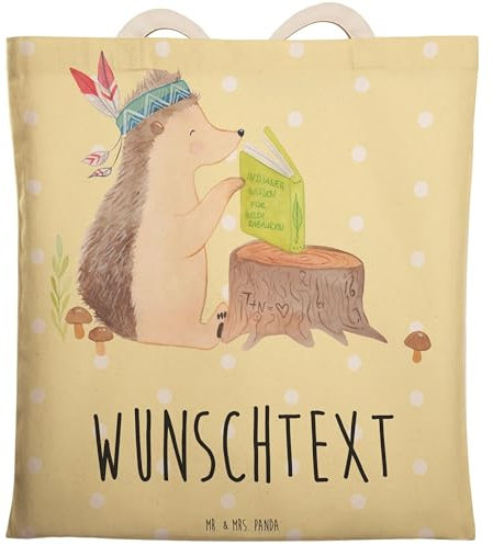Mr. & Mrs. Panda Personalisierte Einkaufstasche Igel Federschmuck - Personalisierte Geschenke, Indianer, Tragetasche Personalisiert, Waldtiere,