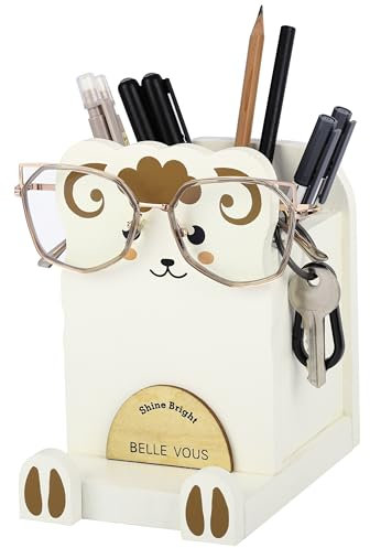 BELLE VOUS Porte-stylo en Bois pour Bureau - Organiseur de Gadget pour le Travail - Support Tablette et Pose Telephone - Idée Cadeau Homme - Anniversaire Mari Papa - Fête des Pères