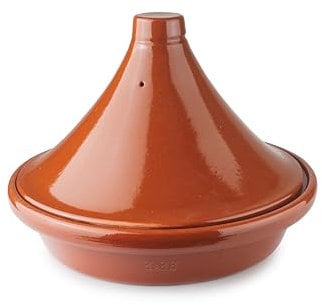 IBILI Tajine Natural Marrón 28 cm - Barro Natural Esmaltado, tapa con orificio