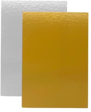 Kit de 10 Supports à Gâteaux Rectangulaires | 30x20 cm | Carton Réversible | Plateau pour présenter Pâtisserie, Layer our Number cakes | Fabriqués en Europe | 1 mm d'épaisseur | Doré et Argent