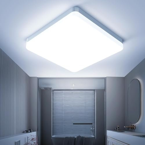 OTREN Plafón LED Moderna, 6500K Lámpara Cuadrada, IP44 Luz de Techo para Baño, Cocina, Pasillo, Balcón, Dormitorio, Ø20CM