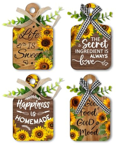 PH PandaHall 4 stücke Sonnenblumen Esszimmer Zeichen Dekoration Holz Küche Zeichen Wand Dekor Schneidebrett Essschilder Deko Holzdeko-Schild Für Zuhause Küche Esszimmer 15x9cm