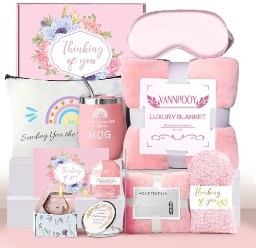 Birthday Gifts for Women, Thinking of You Gift Basket, Get Well Gifts for Women, Unique Self Care Package Relaxing Spa Gift Set, Mothers Day Gift Box for Mom Her Best Friend Wife Sister, Pink