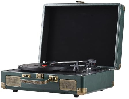 Vintage Record Player 35 X 25.5 X 13cm Bluetooth Suitcase Portable Belt - Driven Record Player (Green)