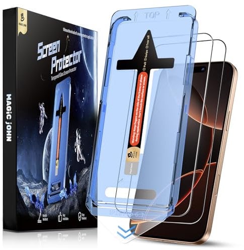 MAGIC JOHN 2 Pack for iPhone 16 Pro Tempered Glass Screen Protector 6.3 inch, Auto Dust-Elimination Installation, 9H+ Hardness Tempered Glass HD Clear Full Coverage Protection No Bubbles No Dust