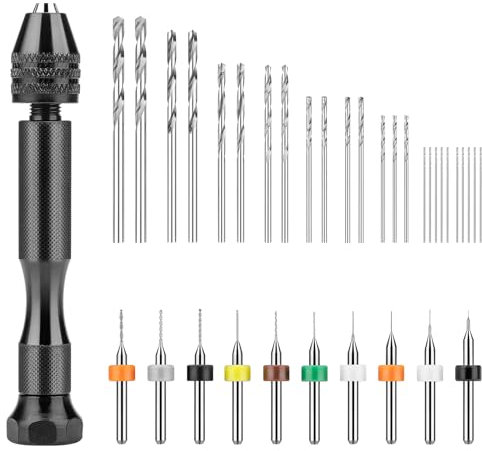 Juego de 36 brocas de mano, taladro de mano con 10 mini brocas PCB y 25 brocas micro giratorias, herramienta de perforación de joyería para arcilla polimérica de resina, manualidades
