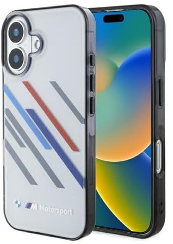 CG MOBILE BMW BMHCP16S23HTRAG Hülle für iPhone 16 6.1 grau hardcase Motosport IML Random Stripes