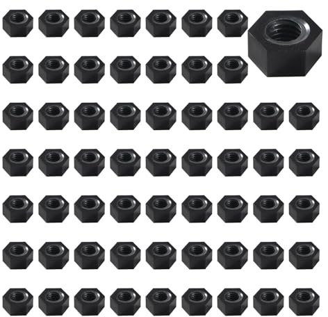 Lyeteung 60 Stücke M6 Sechskant Vollmuttern Metrische, Nylon Sechskantmuttern, Kunststoff Sechskant Mutter, Schwarz