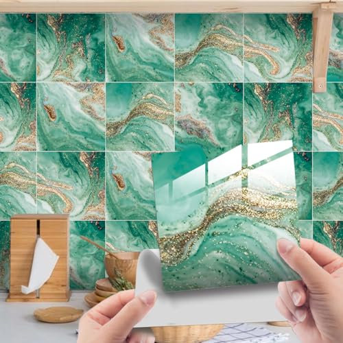 HORIWE Adhesivo para azulejos marmoleado, 20 x 20 cm, 20 unidades, PVC, autoadhesivo, resistente al agua, para cocina, armario, muebles, mesa