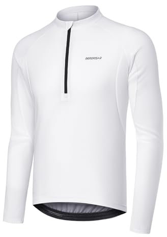 BERGRISAR Halb-Reißverschluss Radtrikot Fahrradtrikot für Herren Langarm MTB Mountainbike Trikots Loose-fit Weiß Mittel