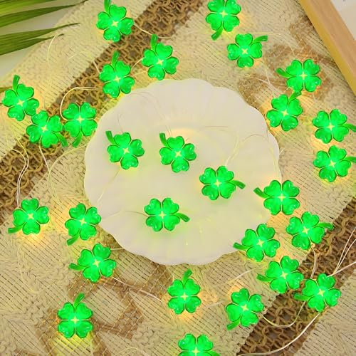 St patricks day kleeblatt glücksbringer lichterkette,2M 20 led lichterkette, kleeblatt deko grün led lichterkette innen,geeignet für st. patricks day Innen- und Außen deko