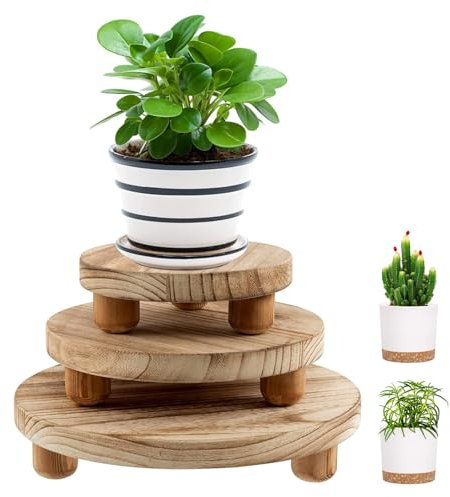 3 Pièces Mini Tabouret En Bois, Petit Tabouret En Bois pour Plantes, Étagère Bonsaï Jardin-Pot De Fleurs, Tabouret Rond En Bois pour Fleurs, Afficher Les Plantes, pour Balcon, Jardin, Intérieur