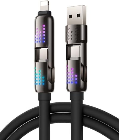 SYNCWIRE 4-in-1 USB Charging Cable (3FT) 240W Multi-Port USB/USBC to USB C/Lightning Fact Charging Cable for iPhone 16/15 Series, MacBook Pro/iPad, Galaxy S24/S23+, Android Auto etc
