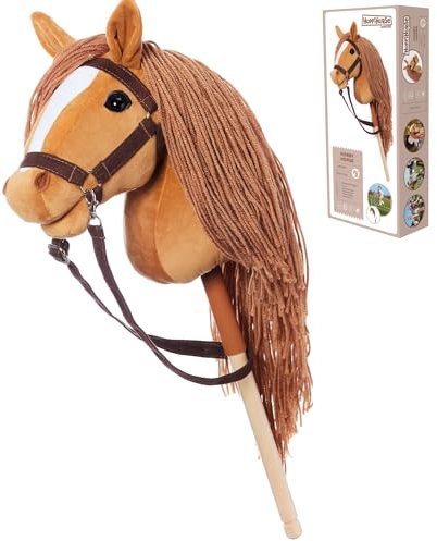 HOPPIHORSE-Edizione Sportiva Hobby Horse A3, Cavallo con bastone con cavezza, redini, tracolla, coda e impugnatura in silicone, Hobby horse cavallo di alta qualità in peluche in una confezione regalo