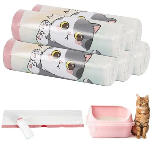 25 Stück/5 Rollen 114 * 45CM Katzentoilettenbeutel mit Zugbändern, Katzenklo-Beutel Selbstreinigende Katzentoilette Beutel 10 kg Tragkraft Tragegriff Müllbeutel Langlebige Reißfeste KatzenkloBeutel