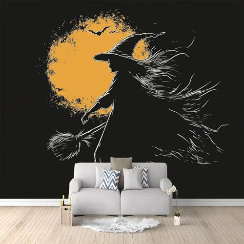 Fototapete Vlies Tapete Halloween Hexe Besen 200 x 140 cm 3D Effekt Wandbild Vlies Wandtapete Moderne Wohnzimmer Mural Schlafzimmer Kinderzimmer TV Hintergrund Wand Dekora