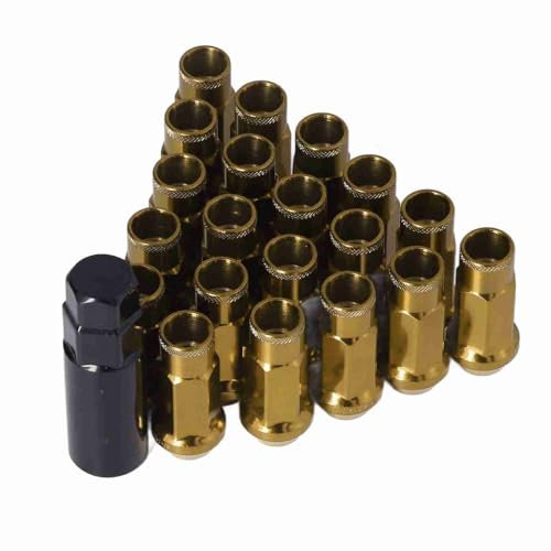 Holigie 20 Stück M12x 1,25 Lug Muttern, Für & Universal Fit, Verchromte Stahl Radmuttern, Autorad zubehör Ersatz (Gold)