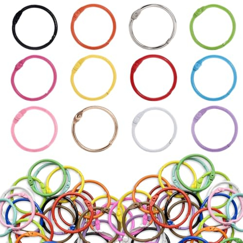JYNVO Buchringe, 60 Stück Ringbinder, 30mm Buchbinderinge Metall,Loseblatt Verbinder, Bunt Ringbuch Ringe Schlüsselringe,für Scrapbook Abum Handwerk Papier Karteikarten Buch Binden, Mehrfarben