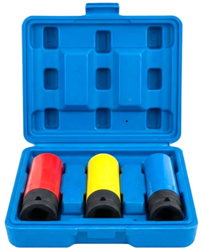 3TLG Schlagschrauber-Nüsse Set, 1/2 Zoll Steckschlüssel 17mm 19mm 21mm Cr-Mo Stahl Schoneinsätze mit Felgenschutz für Radwechsel und Reifenwechsel