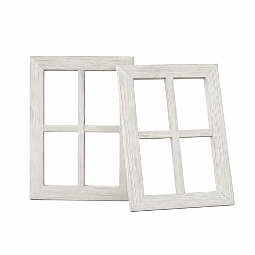 Relaxdays Dekofenster, 2er Set, Fensterrahmen Deko, HB: 40x28 cm, weiß | Landhaus, Holzfenster vintage, Sprossenfenster