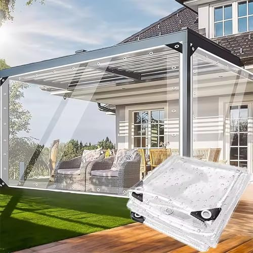 4x3m Telo PVC Trasparente, Telo Trasparente Occhiellato, 450 g/m², 0,35 mm Telone in PVC Impermeabile da con Occhielli, per Padiglioni Padiglioni Terrazze Protezione dal Vento