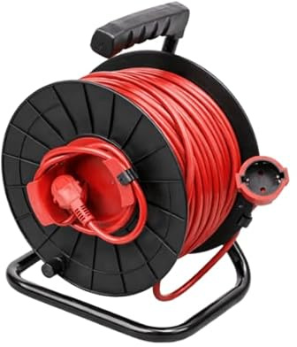 Silver Electronics - Enrollacables de jardín 50 m, 1 toma Schuko con toma de tierra, cable 100% cobre H05VV-F 3G1,5 mm², 16 A, 3500 W desenrollado, tambor eléctrico rojo y negro, IP20