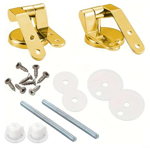 CNANRNANC 2 Gold Zinc Alloy Toilet Seat Hinges With Stainless Steel Screws And Nylon Fixing Nuts, Replacement Fittings Compatible With Most Standard Toilets, For Ideal For Home