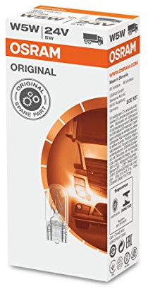 Osram 2845 ORIGINAL Glasquetschsockel W5W, Sockel W2.1x9.5d, 24V, 1 Lampe