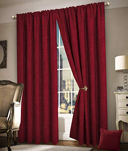 Intimates 90 x 72 Plain Burgundy/Wine Chenille Heavy Thermal Fully Lined Pleated Curtain Pair